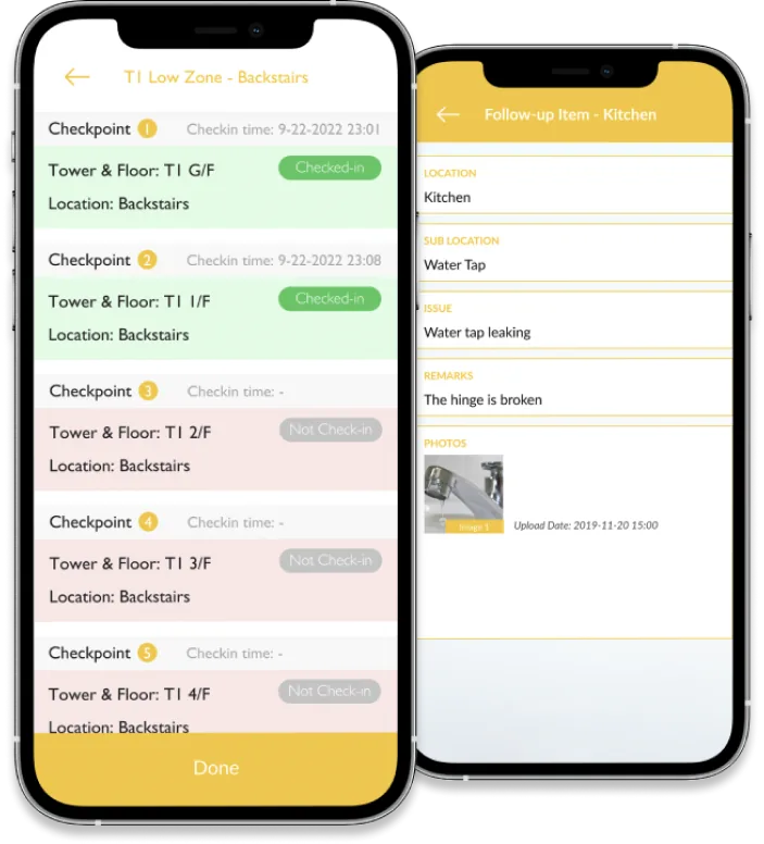 M2 Facility Management mobile app screens